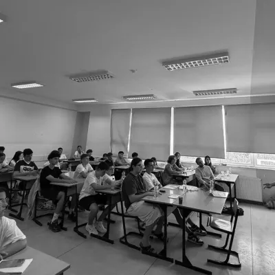Teaching a classroom of students at Braincamp
