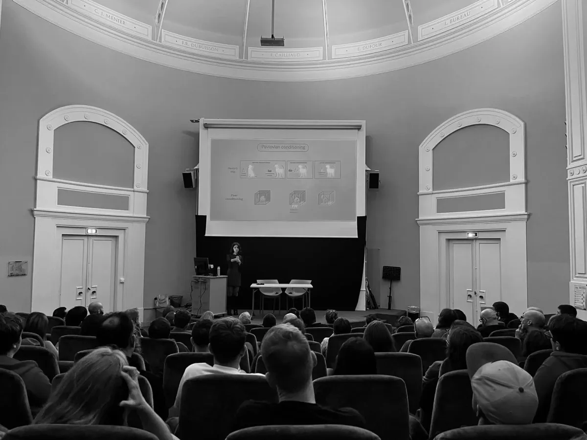 Giving a talk on fear conditioning to a lecture hall